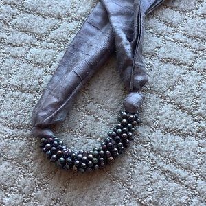 Silk dupioni scarf with seed pearl embellishment